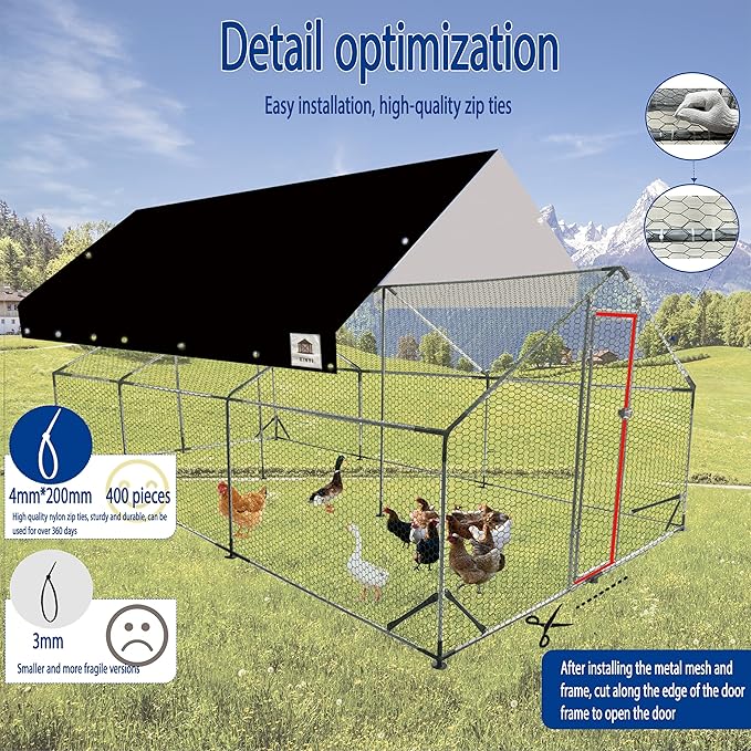 Chicken Coop Large Metal Chicken Run, Upgraded Anti-UV 180g/㎡ PE cloth & 1.1mm Thickened PVC-Coated hexagonal chicken Wire Mesh & More Galvanized Steel Standpipes, walk-in chicken coop, 19.7×9.8×6.4FT