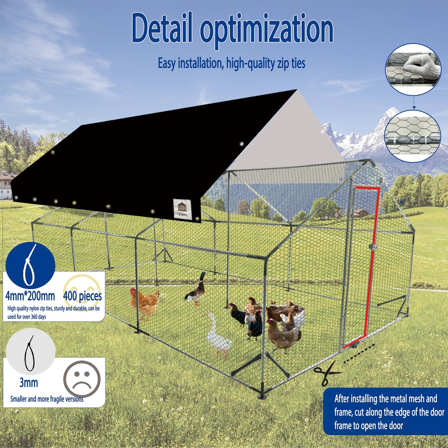 Chicken Coop Large Metal Chicken Run, Upgraded Anti-UV 180g/㎡ PE cloth & 1.1mm Thickened PVC-Coated hexagonal chicken Wire Mesh & More Galvanized Steel Standpipes, walk-in chicken coop, 19.7×9.8×6.4FT
