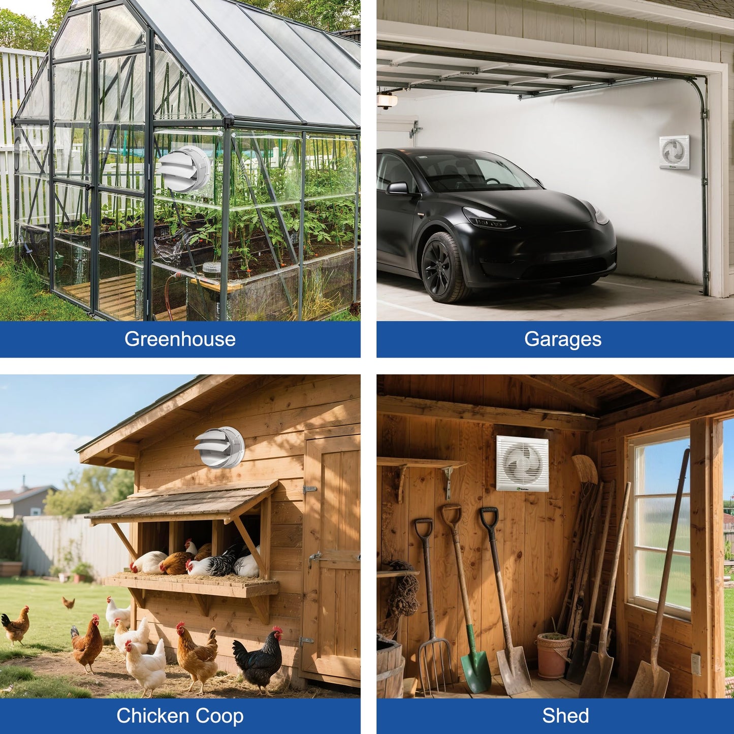 ecoCalm Solar Powered Fan with Battery and Adjustable Thermostat, 6“ Solar Fan for Chicken Coop with 12W Bifacial Solar Panel, Outdoor Greenhouse Exhaust Fan with Anti-backflow Valve