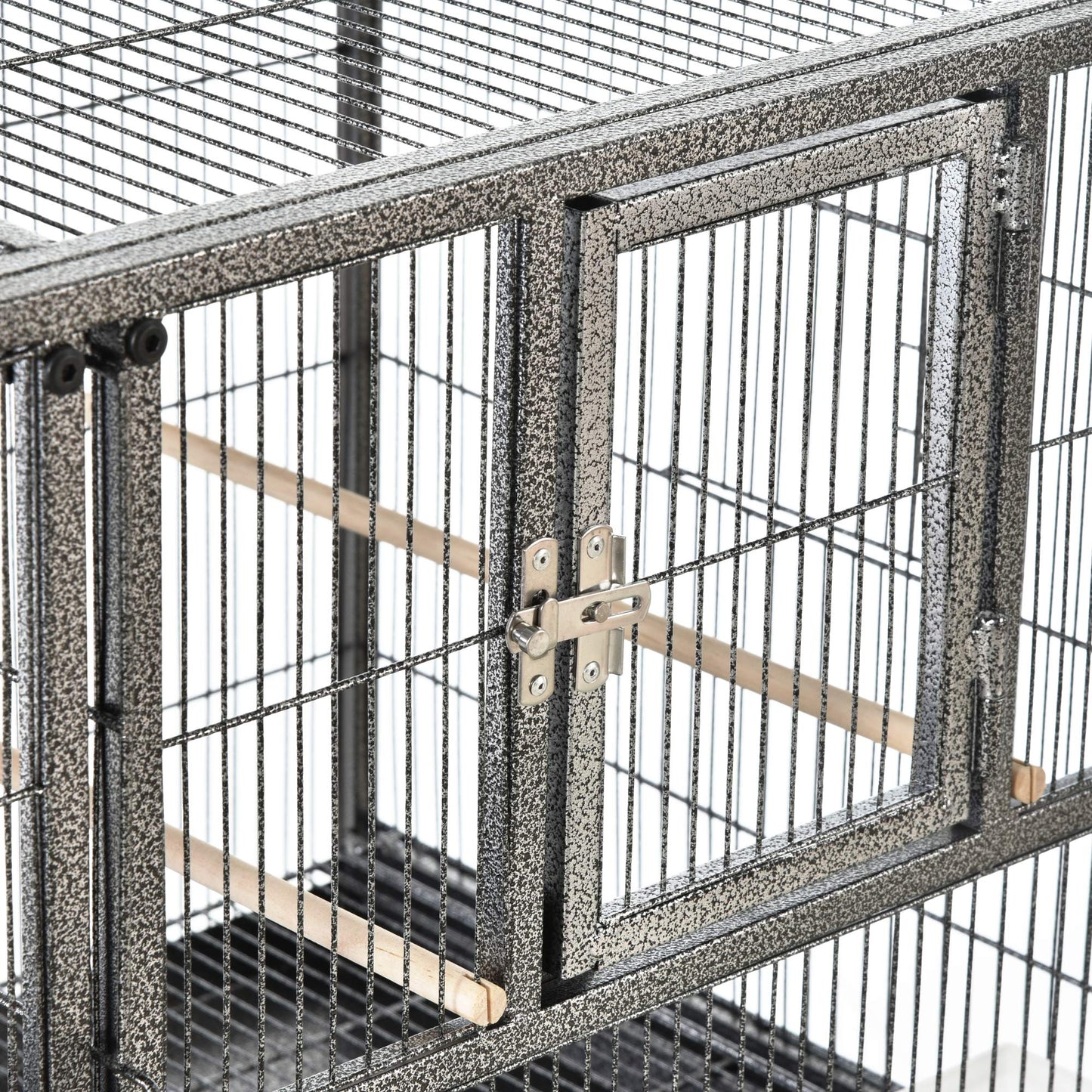 PawHut Divided Breeder Bird Cage with Rolling Stand Removable Metal Tray, Storage Shelf, Wood Perch, and Food Container