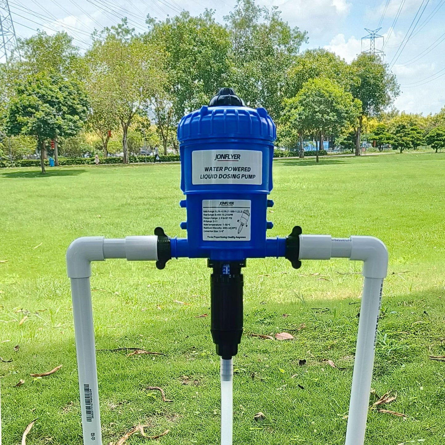 JONFLYER GEN Ⅱ 0.2-4.5% Fertilizer Injector Automatic Chemical Liquid Dosing Pump,13.21GPM,POM Housing,Water Powered Liquid Dispenser for Drip Irrigation Garden Greenhouse Livestock Water Well