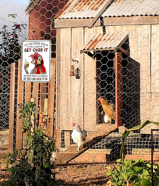 Funny Chicken Gifts Chicken Let Me Pour You A Tall Glass of Get Over It Tin Sign for Home Farm Chicken Coop Farmhouse Kicthen Garden Decor 8 X 12 Inch (3188)