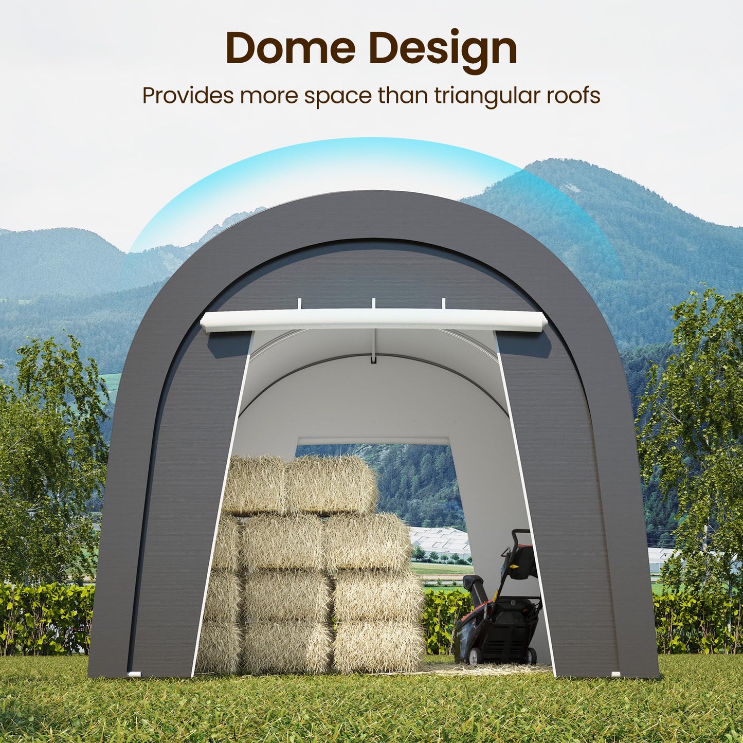FansaFurn Carport, 10'x15' Outdoor Round Portable Garage with 2 Roll up Doors, Heavy Duty Storage Shelter Car Canopy Party Tent, Dark Gray