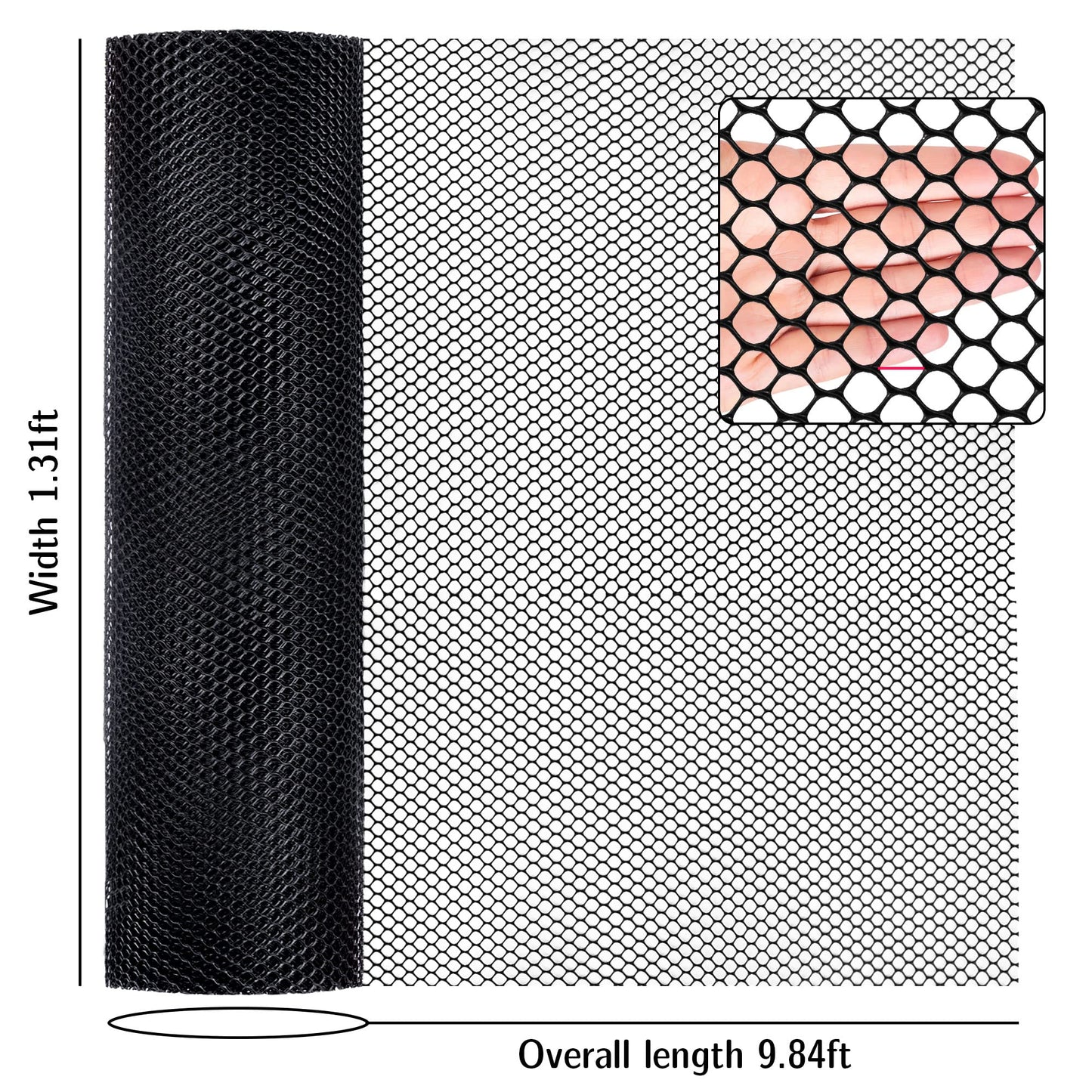 Plastic Chicken Wire Fence Mesh 16INx10FT, Hexagonal Fencing Wire for Gardening,Garden Netting Poultry Net Poultry Fence Chicken Wire Fence Poultry Netting for Chicken Coops (Black-16INx10FT)