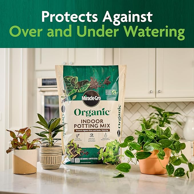 Miracle-Gro Organic Indoor Potting Mix, Protects Against Over and Under Watering, for Indoor Container Plants, Houseplants and Starter Plants, OMRI Listed, 8 qt., 3-Pack