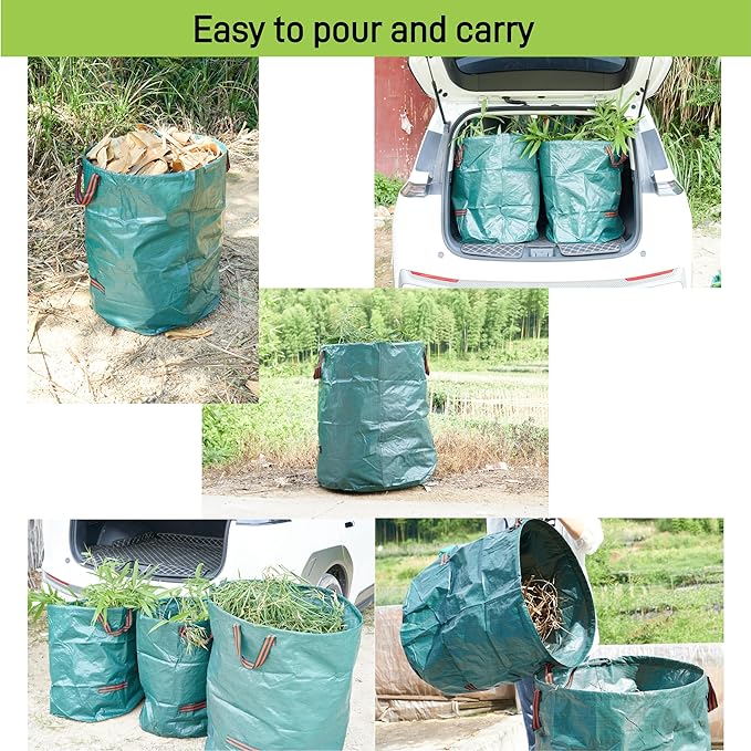 2x72Gallons+1x34Gallons (Free Gloves) Garden Leaf Bags,Reusable Heavy Duty Yard Waste Bag Set,Standable Design and Reinforced 4 Handles for Leaf,Grass,Debris,Camping Trash
