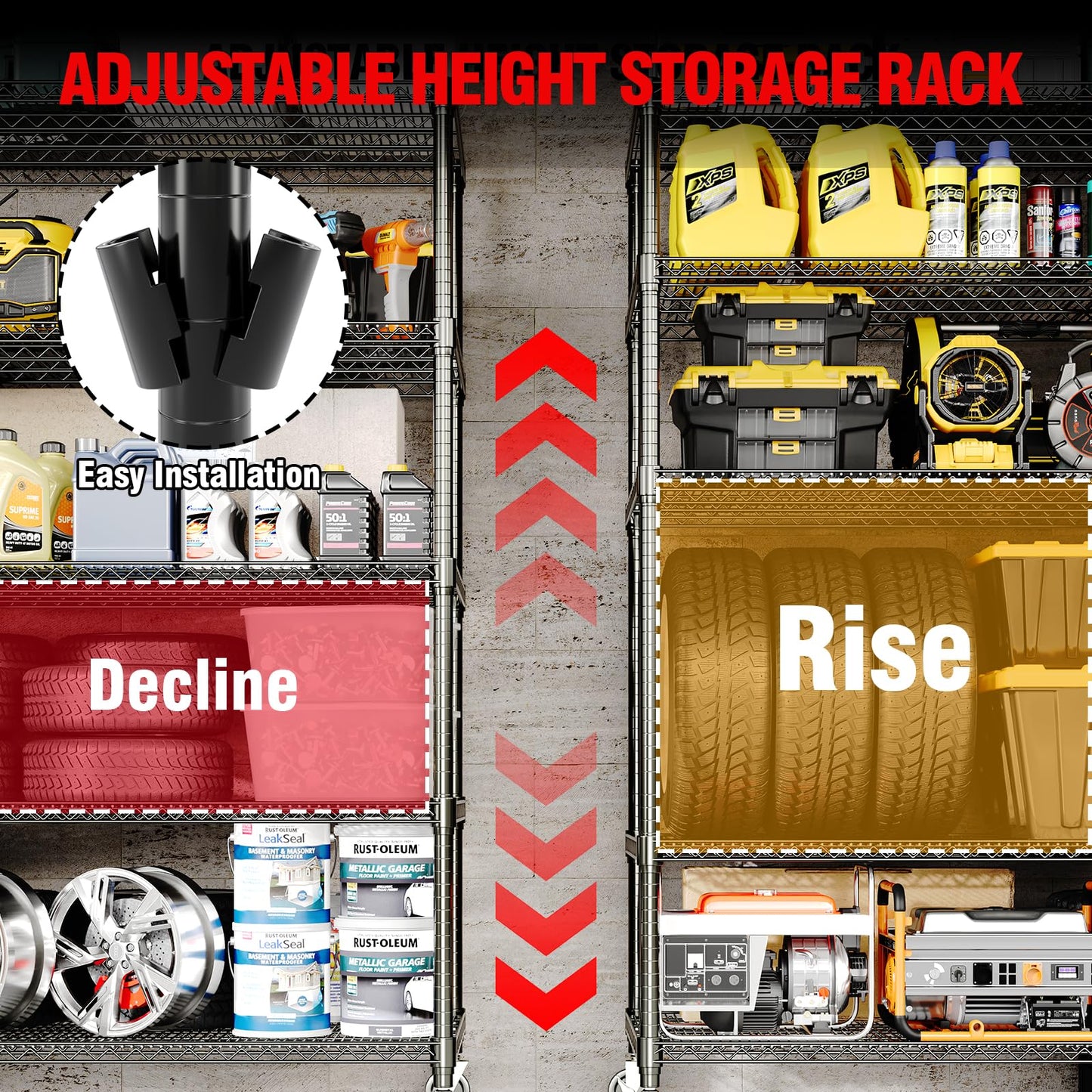 59" W Storage Shelves 86.2" H Heavy Duty Garage Shelving Units with Wheels, 5-Tiers Wire Shelving Rack Metal Storage Shelves for Garage Pantry Kitchen Commercial Industrial, 3300LBS Capacity