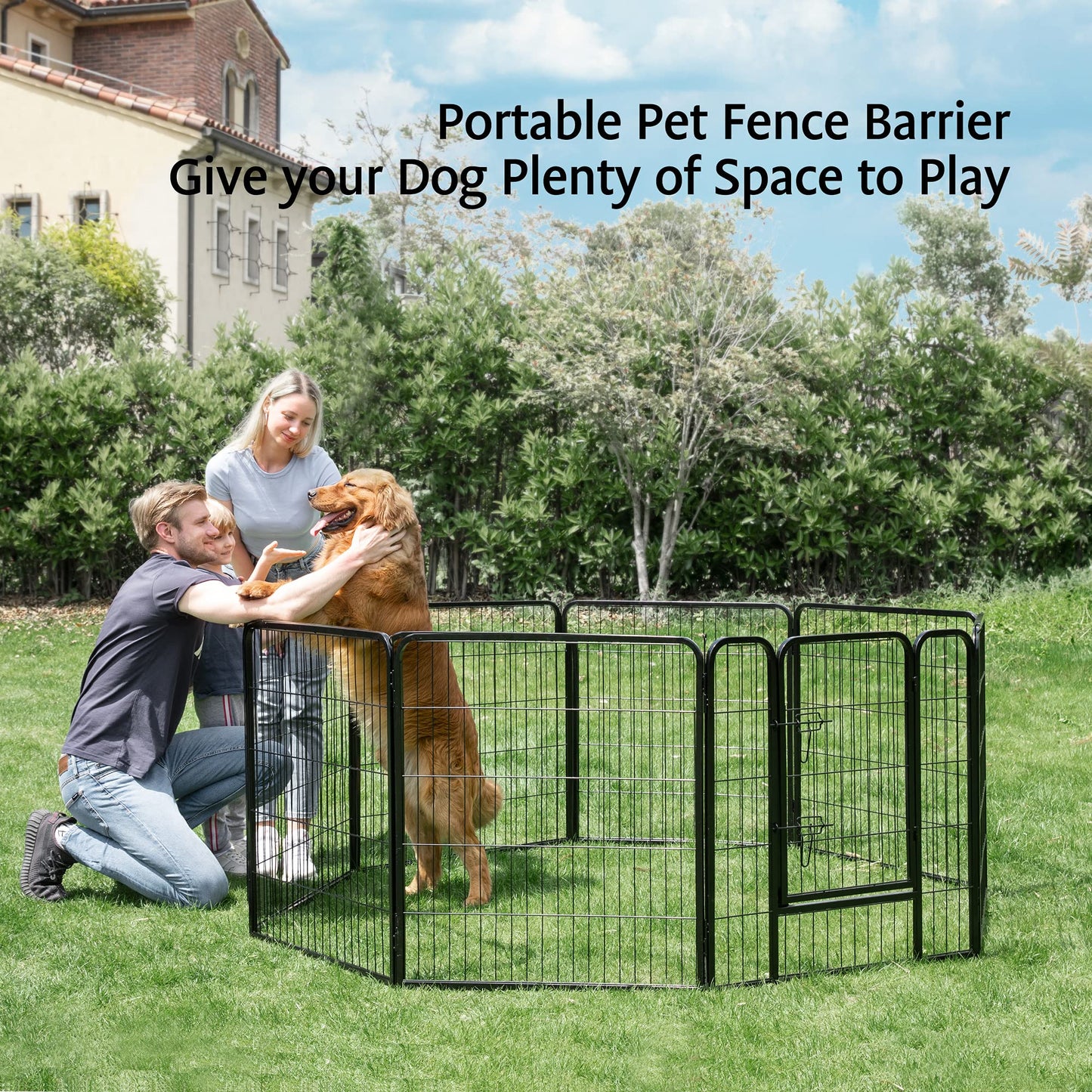 VIVOHOME 32'' 8 Panel Heavy Duty Metal Pet Fence Barrier Foldable Dog Puppy Cat Playpen Kennel with Door for Indoor Outdoor Exercise