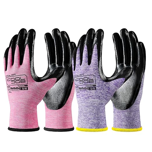 COOLJOB 10 Pairs Nitrile Dipped Rubber Coated Safety Work Gloves with Grip, Non-slip Bulk Gardening Roofing Gloves for Ladies Women, Oil-resistant Gear for Package Handler, Warehouse Worker, Large