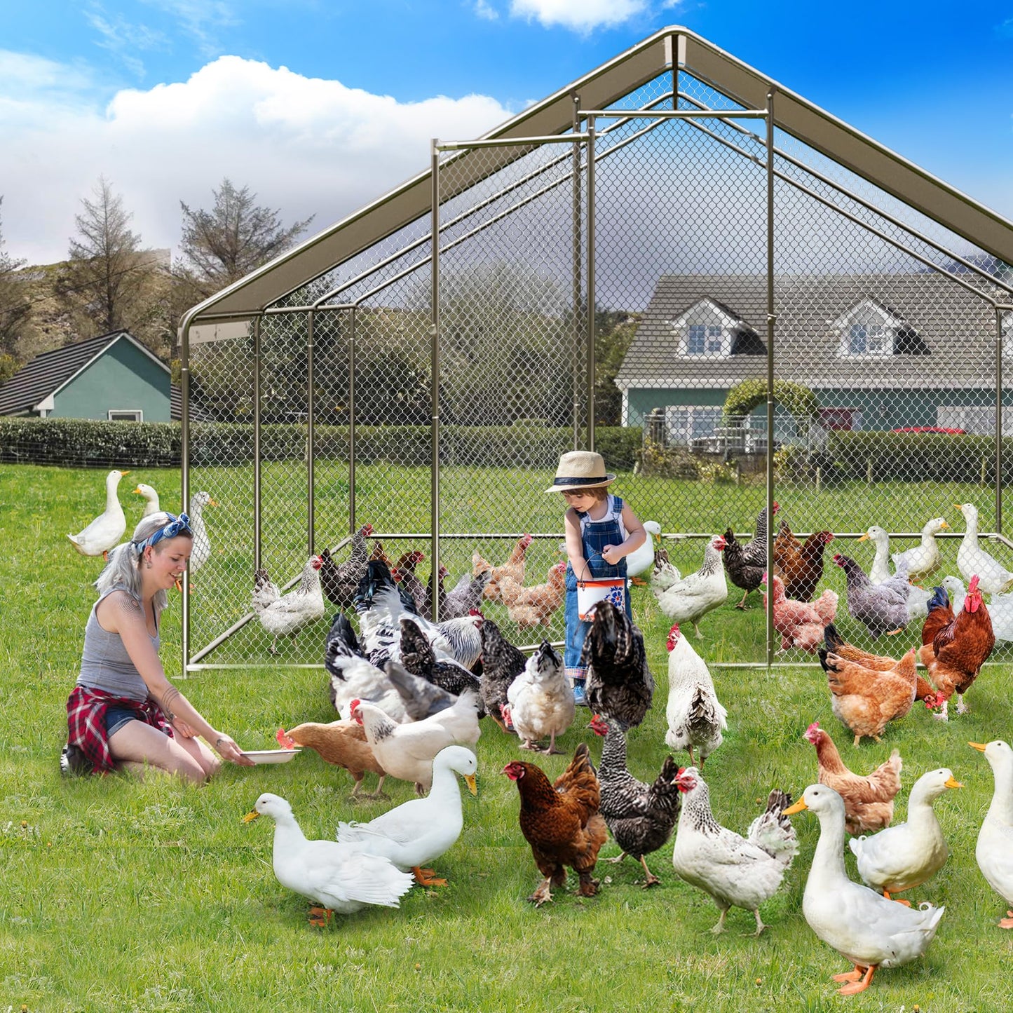 GarveeLife Large Metal Chicken Coop with Waterproof & Anti-UV Cover, Outdoor Chicken Pen (19.7' L x 6.6' W x 6.6' H)