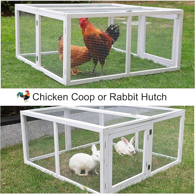 Chicken Coop Extension, Foldable Chicken Coop House Chicken Cage Wooden, Duck Chicken House Large Rabbit Enclosure Assembly Free (White)