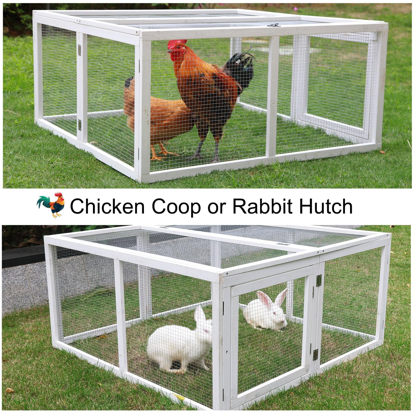 Chicken Coop Extension, Foldable Chicken Coop House Chicken Cage Wooden, Duck Chicken House Large Rabbit Enclosure Assembly Free (White)