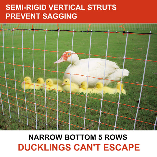Electric Premium Poultry Netting Fence 59”H x 98.5’L - Versatile Portable Electric Fencing for Flying Chicken Sheep Goats Deer Hogs Dogs, Used in Backyards Homesteaders Farms and Ranches, PK1