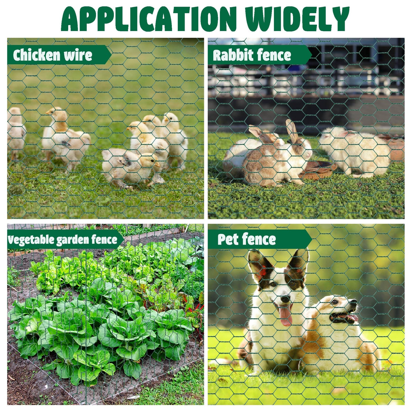Chicken Wire Netting 16 x 236 Inch Green Hexagonal Galvanized PVC Coated Fencing Mesh for Garden, Poultry Barrier, Floral Arrangements and Crafts