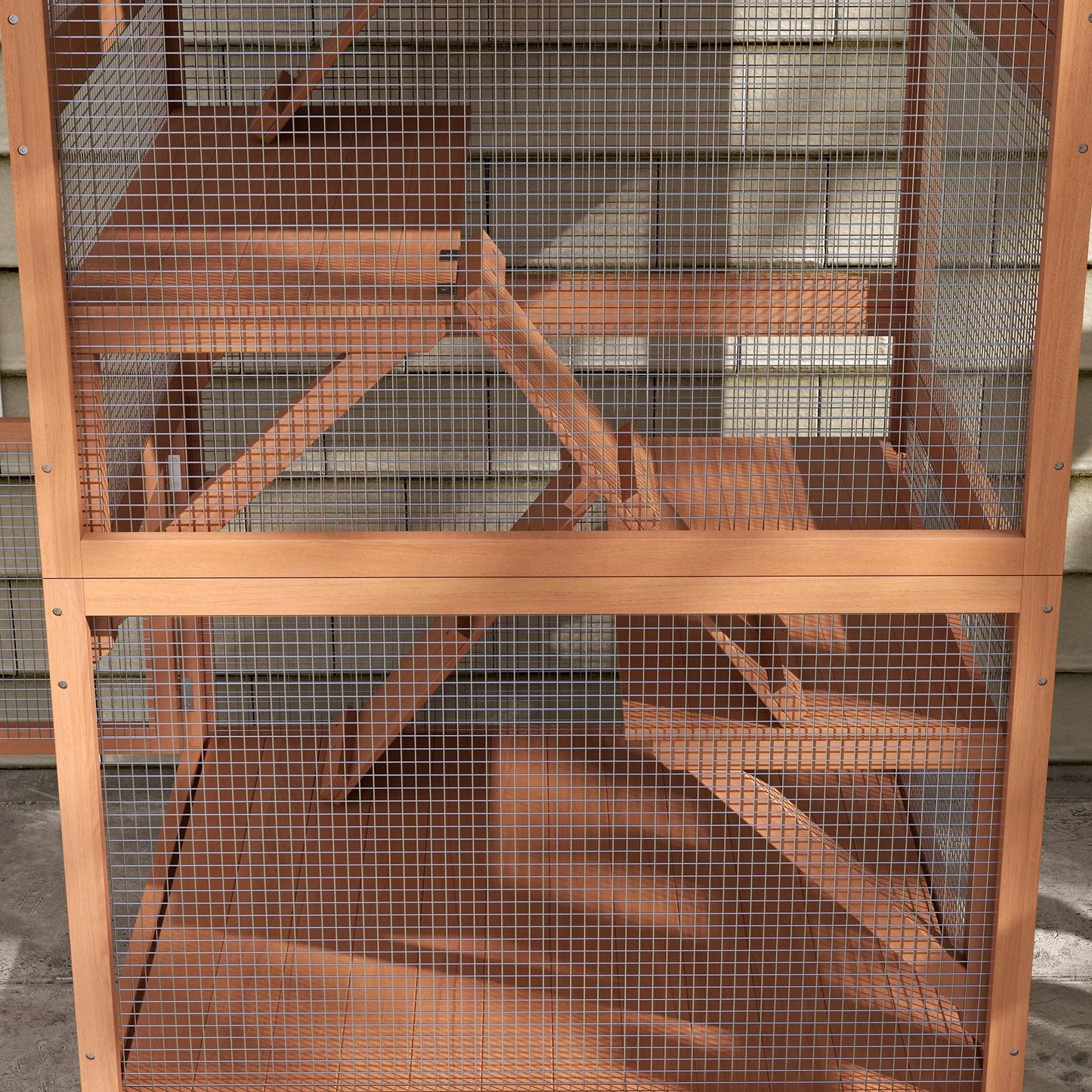 PawHut 2 Piece Catio, Outdoor Cat Enclosure House, Wooden Feral Cat Shelter on Wheels, Cat Cage with Hammocks, Platforms Ramps, and Weather Protection Asphalt Roof, 34", Orange