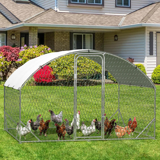 VerisShade Large Metal Chicken Coop, Upgrade Tri-Supporting Metal Chicken Run, Large Chicken Pen with Waterproof and Anti-UV Cover, for Duck Rabbit House Outdoor (9.8' W x 6.5' L x 6.5' H)