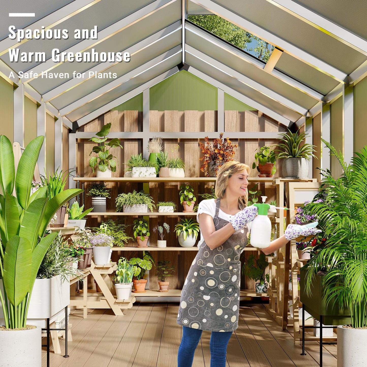 Greenhouse, 6x10 Ft Outdoor Greenhouses, Accessible Greenhouses with Roof Vents and Sliding Doors, Aluminum Frame Polycarbonate Material, Large Greenhouse for Outdoor Gardens and Backyards, Silver