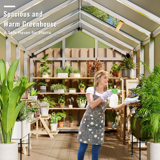 Greenhouse, 6x10 Ft Outdoor Greenhouses, Accessible Greenhouses with Roof Vents and Sliding Doors, Aluminum Frame Polycarbonate Material, Large Greenhouse for Outdoor Gardens and Backyards, Silver