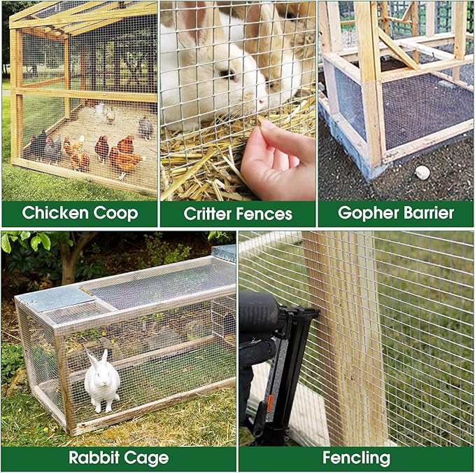 HOPERAN Hardware Cloth 1/2 Inch 48 x 50 ft 19 Gauge, Hot Dipped Galvanized After Welding, Square Chicken Wire Fencing Mesh Roll, Chicken Coop Wire Fence Raised Garden Bed Poultry Netting Cage