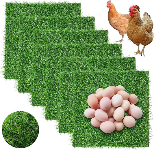 Owfeel 6 Pack Chicken Nesting Pads, 12x12 Washable Artificial Grass Mat for Chicken Coop, Reusable Pet Garden Turf with Rubber Backing, Indoor Outdoor Egg Protection (30x30cm)