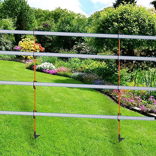46 Inches Electric Fence Fiberglass Posts, 50 Pack Step in Electric Fence Post, Temporary Portable Fence Stakes for Livestock, Big Insulator, Orange