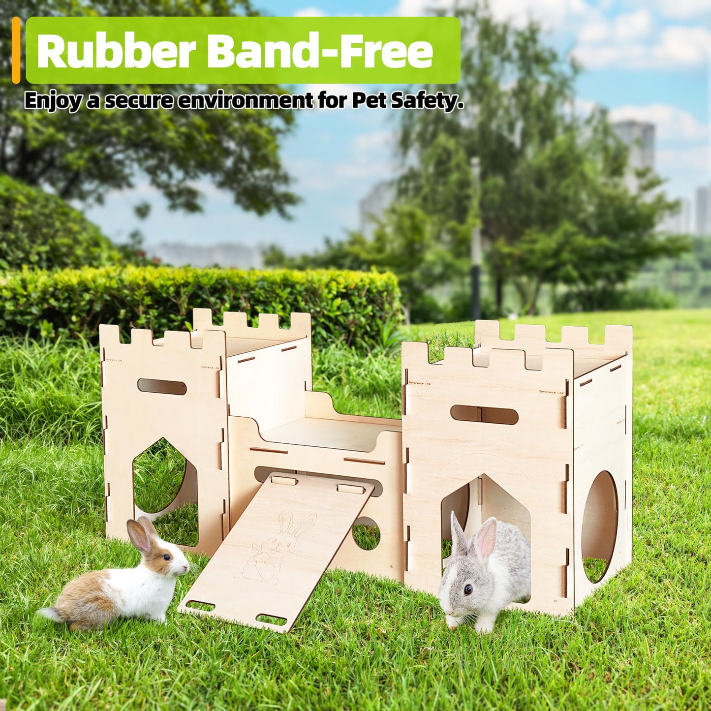 HIIMALEX Extra Large Wooden Bunny Castle House Multistory Climbing Tower Hideout Ventilated Sturdy Habitat for Rabbit Guinea Pig Chinchilla Ferret
