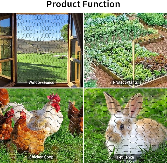 Chicken Wire 13.7 in x 393.7 in Poultry Wire Netting Hexagonal Galvanized Mesh Garden Fence Barrier for Pet Rabbit Chicken Fencing with 100 Pcs Cable Zip Ties(PVC-Coated)