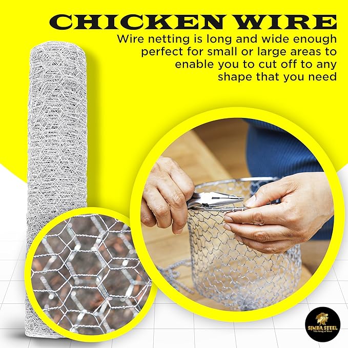 Chicken Wire 12 in x 25 FT x 2” Mesh x 20GA | Poultry Wire Netting | Hot Dipped Galvanised | Hexagonal Galvanized Mesh for Chicken Coop, Rabbit Cage, Fence Barrier PM12x25x2