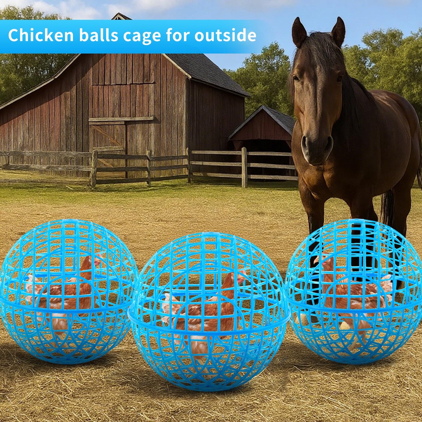 AceOrbit 3 Pcs 14.96 Inch Chicken Balls Cage 2025 Chicken Orb Ball Cage to Free Range Rolling Movable Poultry Coop Ball, Mobile Safety Globe Cages for Pigeons Rabbits Ducks Outside Roaming