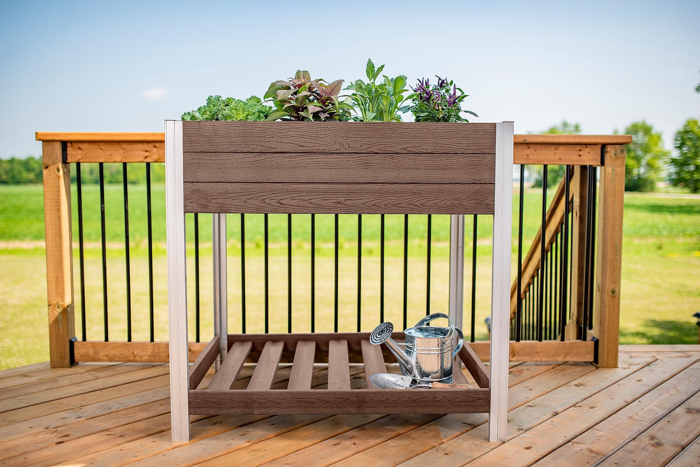Vita Urbana 30 inch x 40 inch Embossed Vinyl Veg Farm Elevated Garden with Storage Shelf, Espresso Brown, PVC, BPA and Pthalate Free, Woodgrain, VT17517