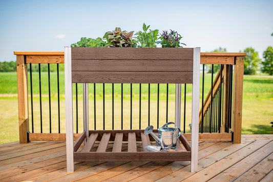 Vita Urbana 30 inch x 40 inch Embossed Vinyl Veg Farm Elevated Garden with Storage Shelf, Espresso Brown, PVC, BPA and Pthalate Free, Woodgrain, VT17517