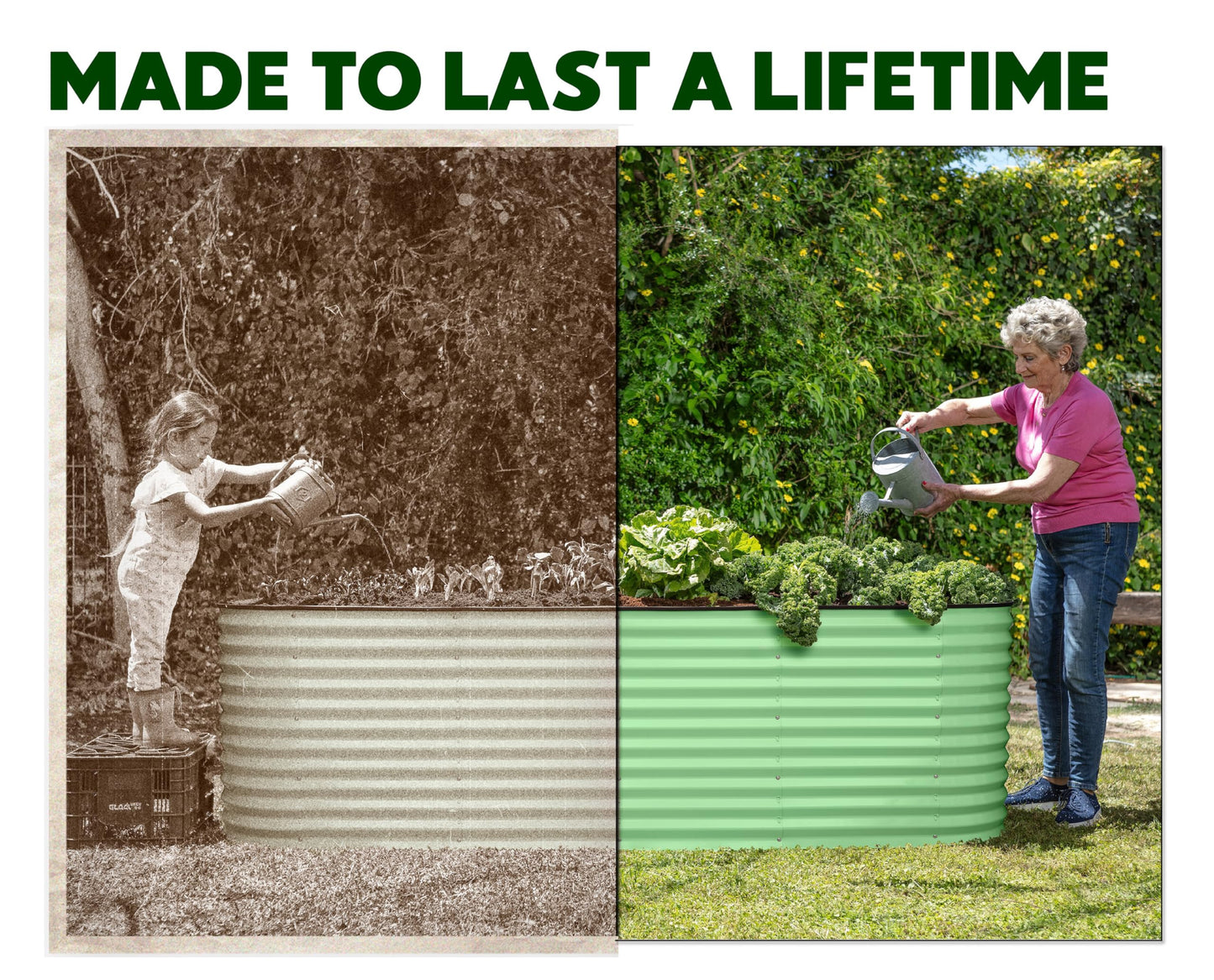 9-in-1 Galvanized Raised Garden Beds Outdoor // 8×2×2.5 ft Modular Planter for Gardening, Vegetables, Flowers // 32" Extra Tall Metal Raised Garden Bed (Light Green) // Patented Design Planter Box