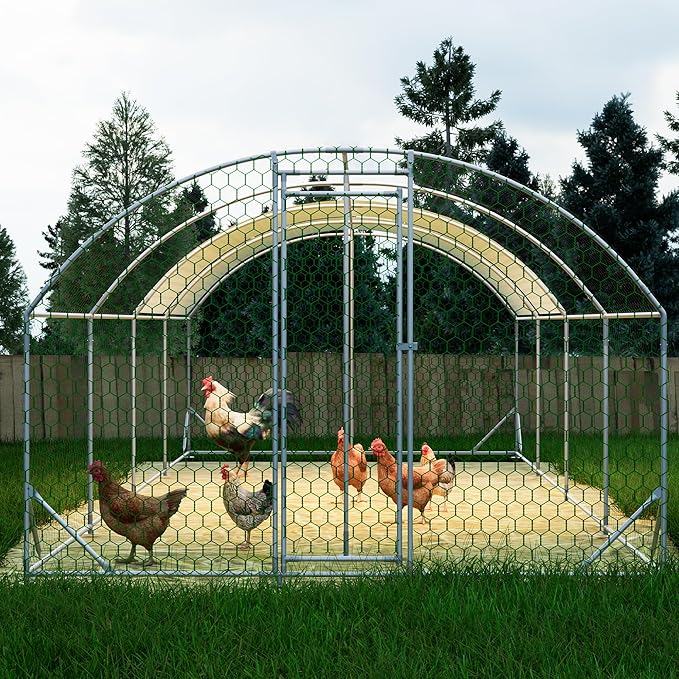 Large Metal Chicken Coop, Walk-in Chicken Run Pen with Waterproof Anti-UV Cover, Dome Roof Poultry Cage for Outdoor, Backyard, Farm (26'W x 9'L x 6'H)