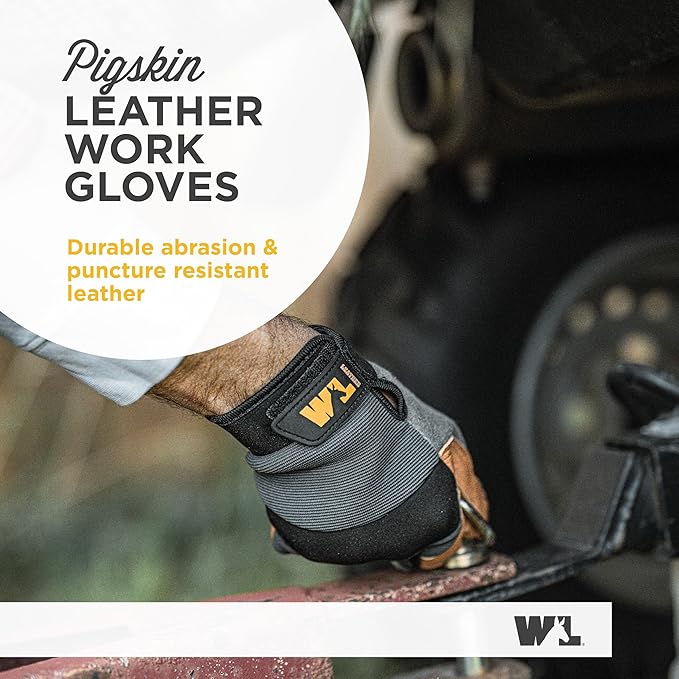Wells Lamont Men's Heavy Duty Leather Palm Hybrid Spandex Work Gloves, X-Large (3236XL), Gray