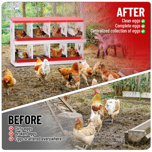 Chicken Nesting Box, 8 Compartment Metal Chicken Nesting Boxes for Chicken Coop, Easy Egg Collection, Easy Cleaning, Chicken Laying Boxes for Hens, Red