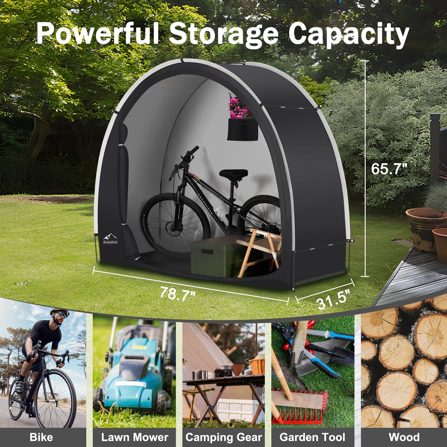 Azaeahom Bike Storage Shed Tent, Waterproof Outdoor Storage Shed for Bicycle, Easy Setup, Portable Storage Tent for Motorcycle,Garden Tools,Lawn Mower