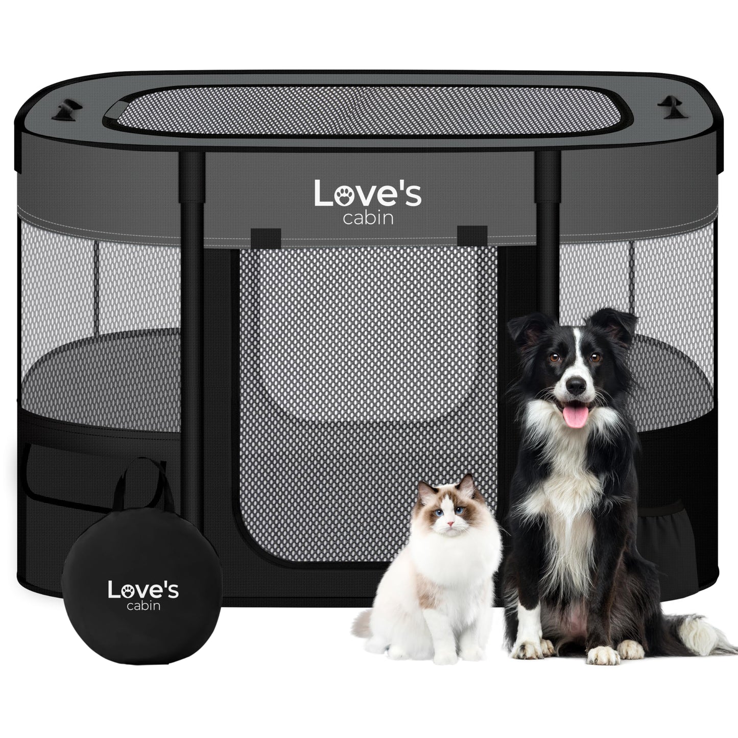Love's cabin Pet Puppy Dog Playpen, Medium Dog Tent Crates Cage Indoor/Outdoor, Portable Exercise Playpen for Cat, Foldable Pop Up Dog Kennel Playpen with Carring Case (M, Grey)