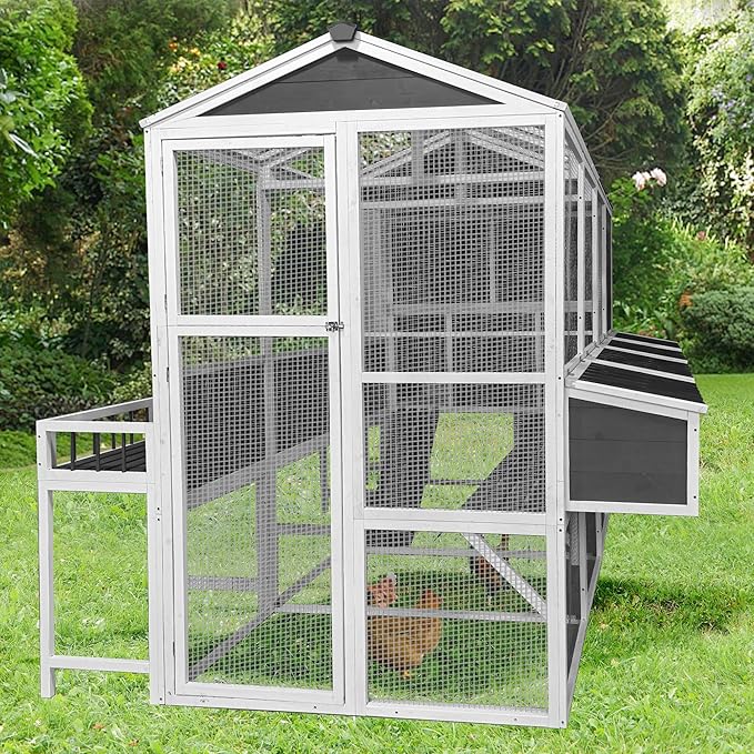 3-Tier Large Wooden Chicken Coop for 8-10 Chickens,Outdoor Walk-in Chicken Coop House with Run&Nesting Boxes,Hen House Poultry Pet Habitat Hutch Cage W/Pull Out Trays&Wire Fencing(95"×80"×83")
