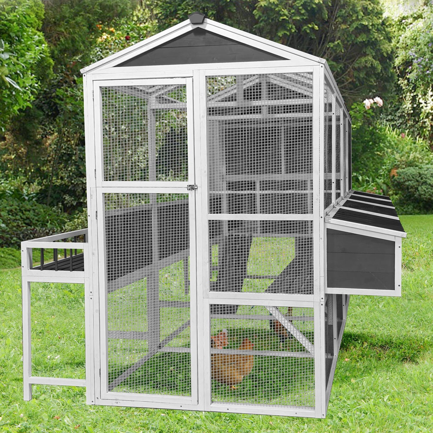 YOPTO 3-Tier Large Wooden Chicken Coop for 8-10 Chickens,Outdoor Walk-in Chicken Coop House with Run&Nesting Boxes,Hen House Poultry Pet Habitat Hutch Cage W/Pull Out Trays&Wire Fencing(95"×80"×83")