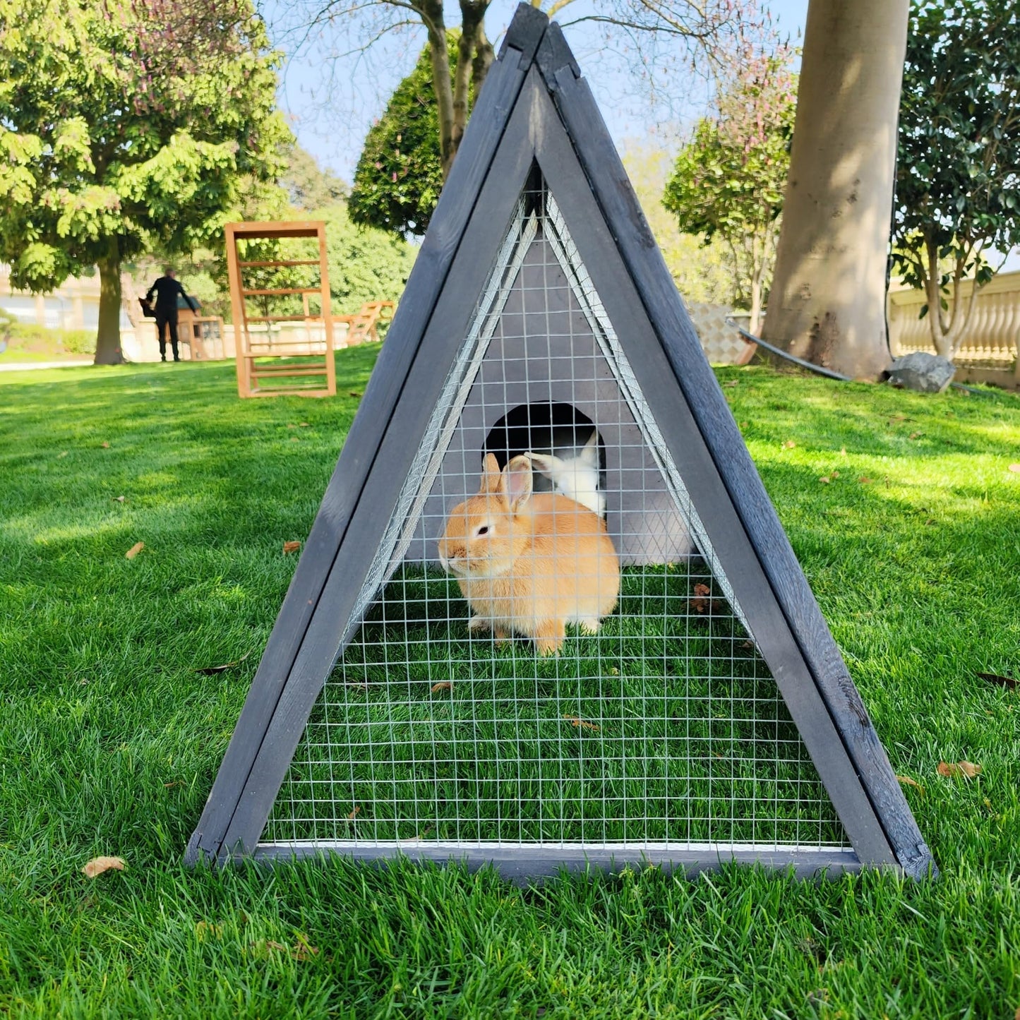 Kecreque Rabbit Hutch Outdoor Chicken Coop Wooden A-Frame Small Animal Cage Quail Cage w/Chicken Run & Ventilated Wire Fence Suitable for Garden Backyard Farms 47 x 18 x 19.5 in (Grey)