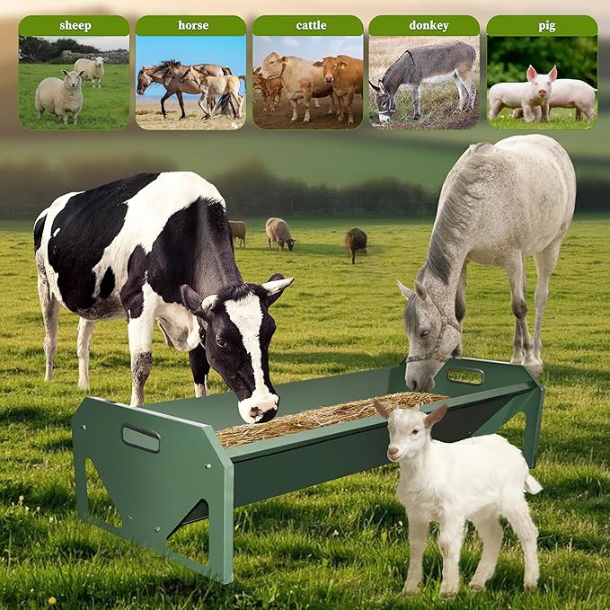 45 Inch Stainless Steel Feed Trough, Heavy Duty Goat Feeder, Livestock Feeder Large Capacity & Easy to Clean, for Calves, Goats, Sheep, Horses, Alpacas