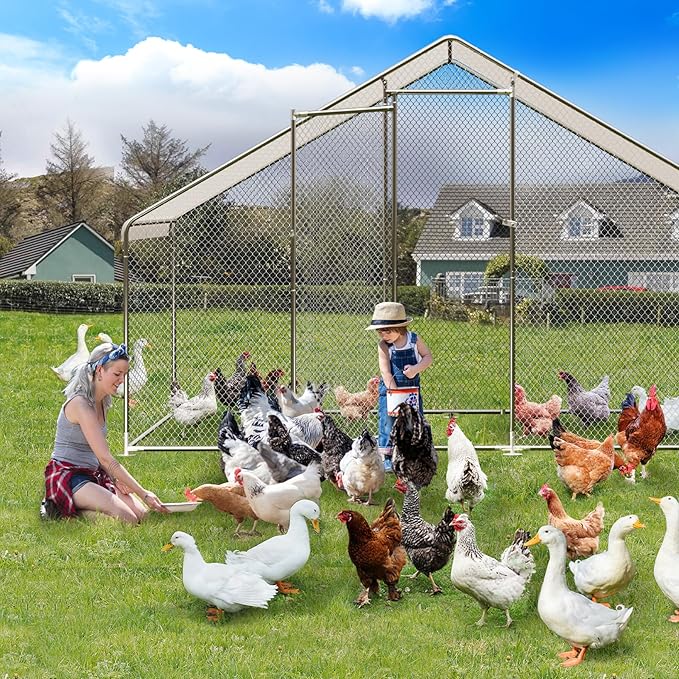 Large Metal Chicken Coop, Large Chicken Pen, Chicken Runs for Yard with Waterproof and Anti-UV Cover, Duck Rabbit House Outdoor (9.8'L x 6.5'W x 6.5'H)
