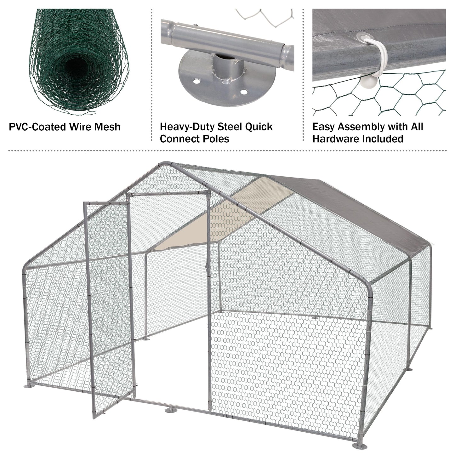 Chicken Coop - Large 13x9x6-Foot Chicken Run with Waterproof Cover and Lockable Door - Metal Chicken Coop for Ducks, Geese, or Rabbits by Pure Garden