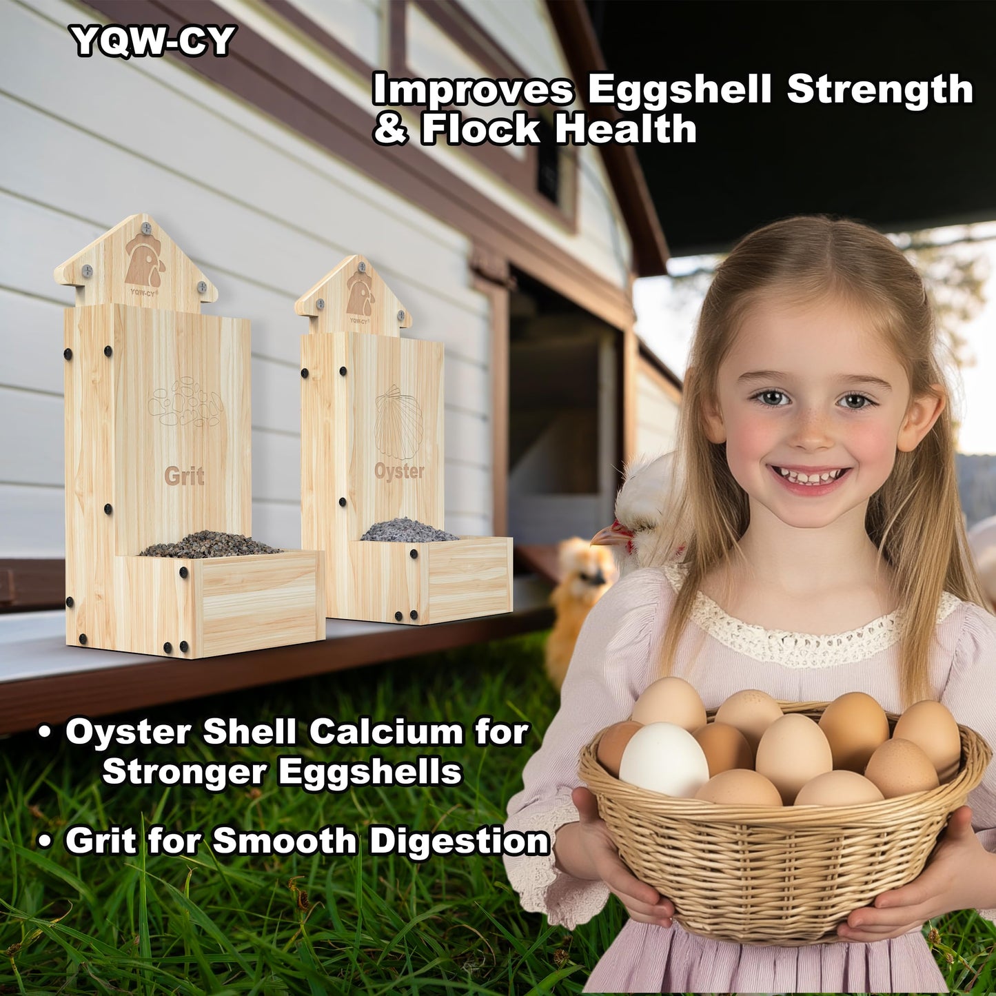 2Pack Chicken Grit Feeder, Wooden Chicken Oyster Shell Feeder and Grit Feeder Combo, Hanging Gravity Chicken Feeder, Coop Accessories for Healthier Hens Chick and Eggs
