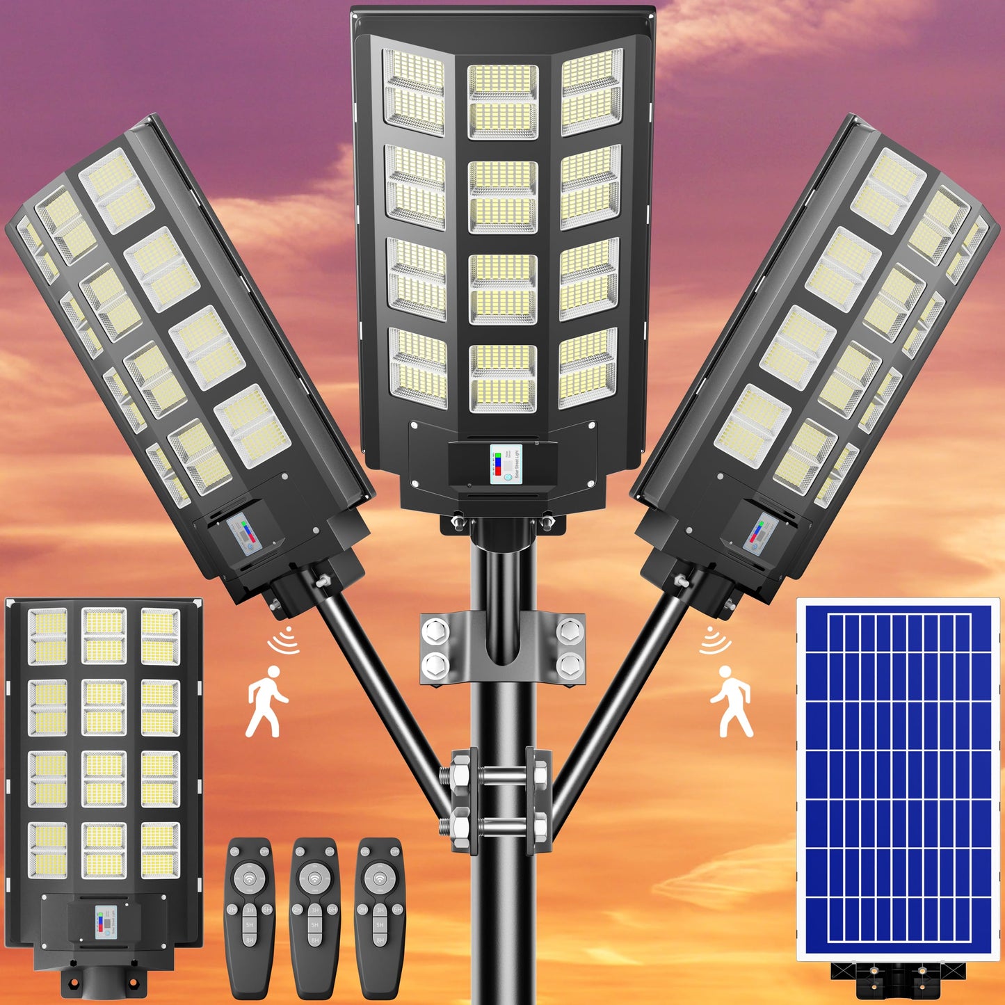 Vzyhik 3-Pack Solar Parking Lot Light - 8000W Solar Street Light 360000LM Dusk to Dawn Street Lights Solar Powered, IP67 Waterproof Solar Wide Angle Lamp with Motion Sensor for Yard, Road