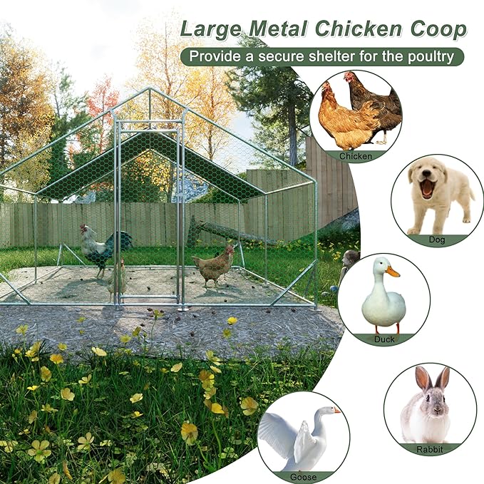Large Chicken Coop,Metal Chicken Run for Yard with Door,Outdoor Galvanized Wire Poultry Chicken House with Waterproof and Anti-UV Cover,Duck Rabbit Cage (10' L x 13 W x 6.56' H)