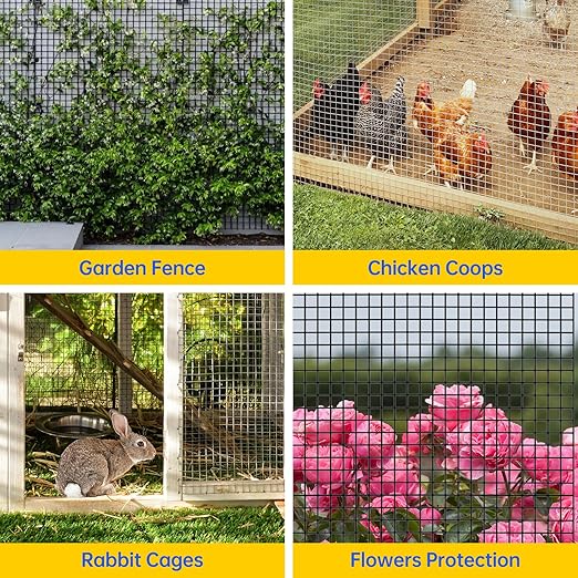 Hardware Cloth, 1/2 inch 48" x 50' Galvanized Chicken Wire Fence, 19 Gauge Vinyl Coated Wire Mesh Roll, Black Welded Wire Fencing Roll Gopher Wire Mesh Roll for Garden Fencing Rabbit Snake Wire
