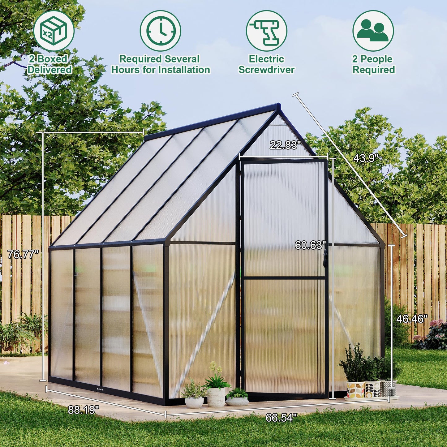 6'x7' Aluminum-Framed Polycarbonate Greenhouse, Heavy Duty Polycarbonate Greenhouse with Quick Setup Structure and Roof Vent, Large Enhanced Aluminum Green House Kit for Outdoors