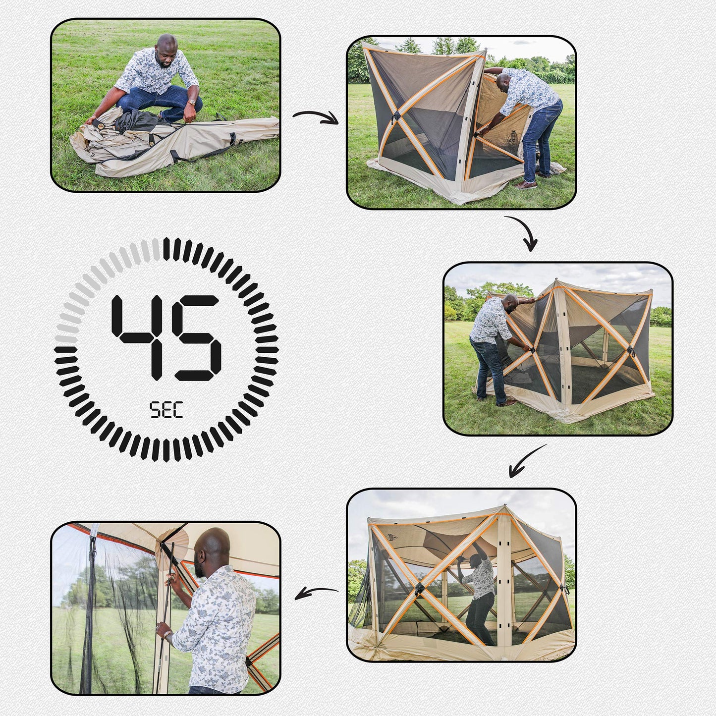Hike Crew 6-Panel Pop-Up Screen House Gazebo 140x140 Inch – Instant Setup 6-Sided Hub Tent UV Resistant (SPF 50+) Fits 9 People Heavy Duty 210D Material – Includes Carry Bag & Ground Stakes