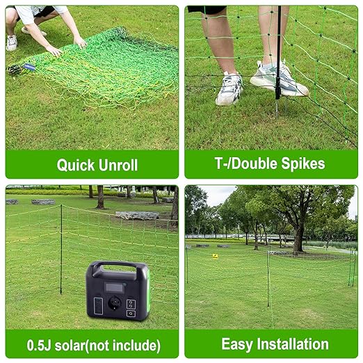 Electric Poultry Netting Fence, Portable Electric Fence for Poultry and Livestock Chicken Sheep Lambs Hogs Deer Dogs in Backyards Farms Ranches Homesteads and Gardens (49.6"x 164')